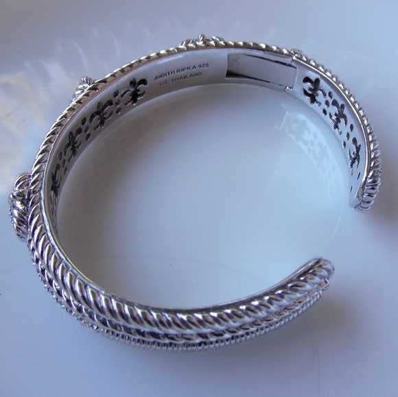 Judith Ripka Cuff Bracelet 925 Silver Heart Zirco - Picture 2 of 7